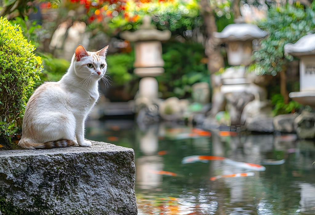 Cat and Koi Lounge in Las Vegas — cozy cat lounge with koi pond